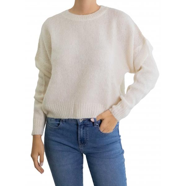 Maglione mohair tinta unita girocollo